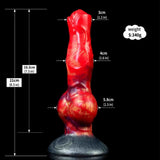 Fantasy dildo mostro rosso viola giallo taglia S con testa scolpita e base nera