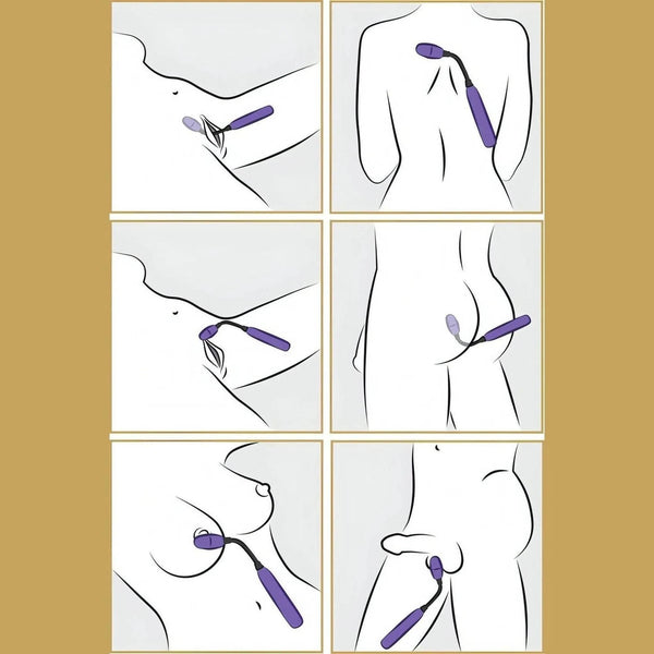 Illustrazione uso vibratore Hey Mr.Flex viola per stimolazione multipla punti G