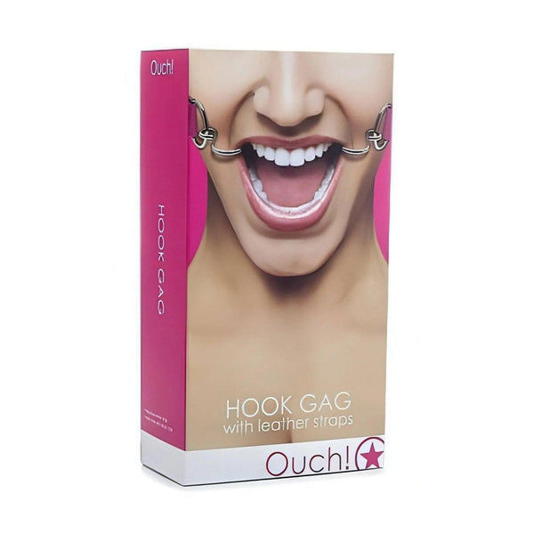Scatola Hook Gag con cinghie in pelle rosa Ouch!