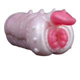 Masturbatore Banshee drago cornuto silicone liquido rosa con bocca aperta e lingua scura