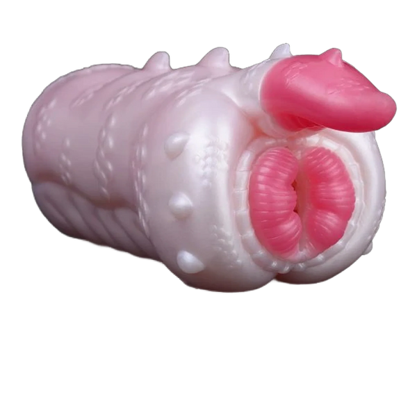 Masturbatore Banshee drago cornuto silicone liquido rosa con bocca aperta e lingua scura