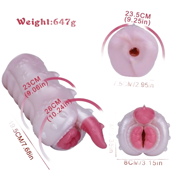 Dimensioni masturbatore Banshee drago silicone liquido rosa chiaro 26 cm con dettagli tecnici