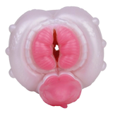 Dettaglio bocca interna masturbatore Banshee drago silicone rosa con labbra e lingua scure