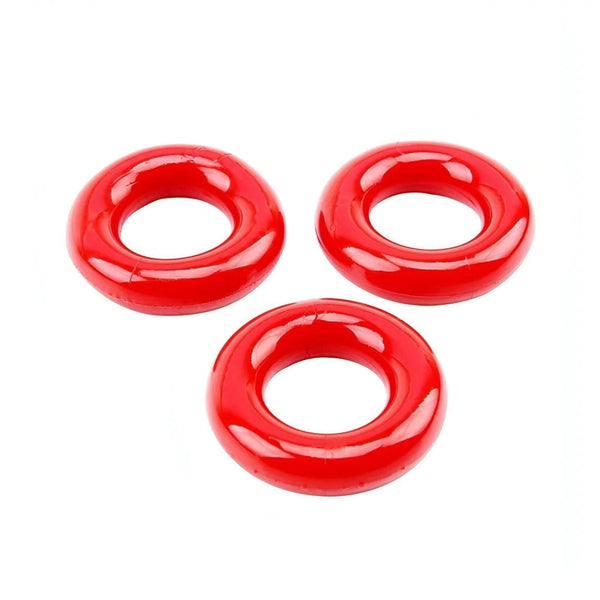 Set di tre anelli cockring rossi sovrapposti in materiale TPE flessibile