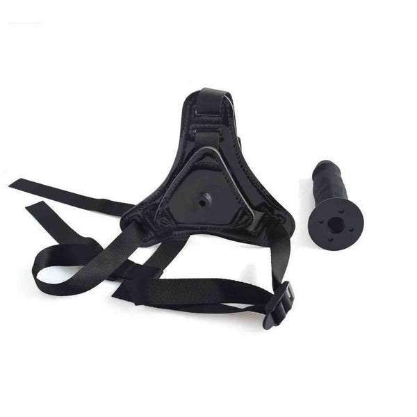 Strapon nero aperto con cinghie e dildo staccato base forata