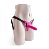 Manichino femminile con strapon rosa base cucita e cinghie nere