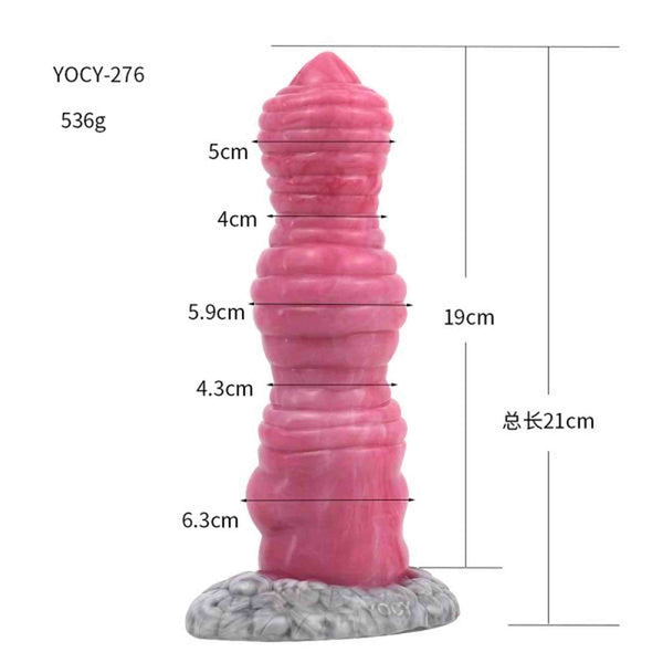 Dildo rosa YOCY-276 con misure dettagliate e base texture irregolare