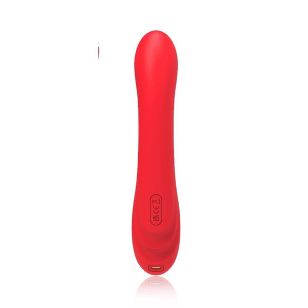 Retro vibratore rabbit rosso con presa USB-C bordo oro e marchio certificazione CE