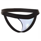 Jockstrap blu lucido wet look con fascia nera e design aderente