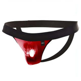 Jockstrap Rosso Wet Look piatto con logo CUT4Men e dettagli neri