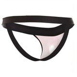 Jockstrap nero opaco visto dall'alto su sfondo bianco