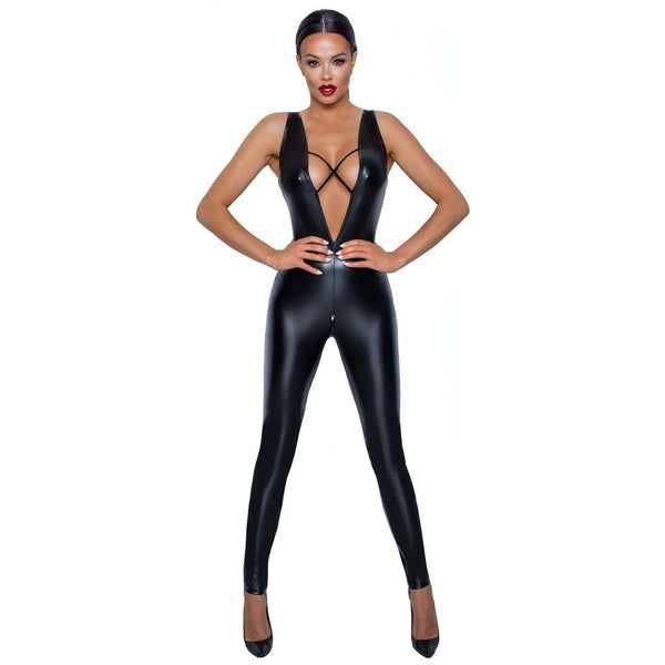 Jumpsuit aderente con cinturini di velluto incrociati - Nero Opaco, Taglia M