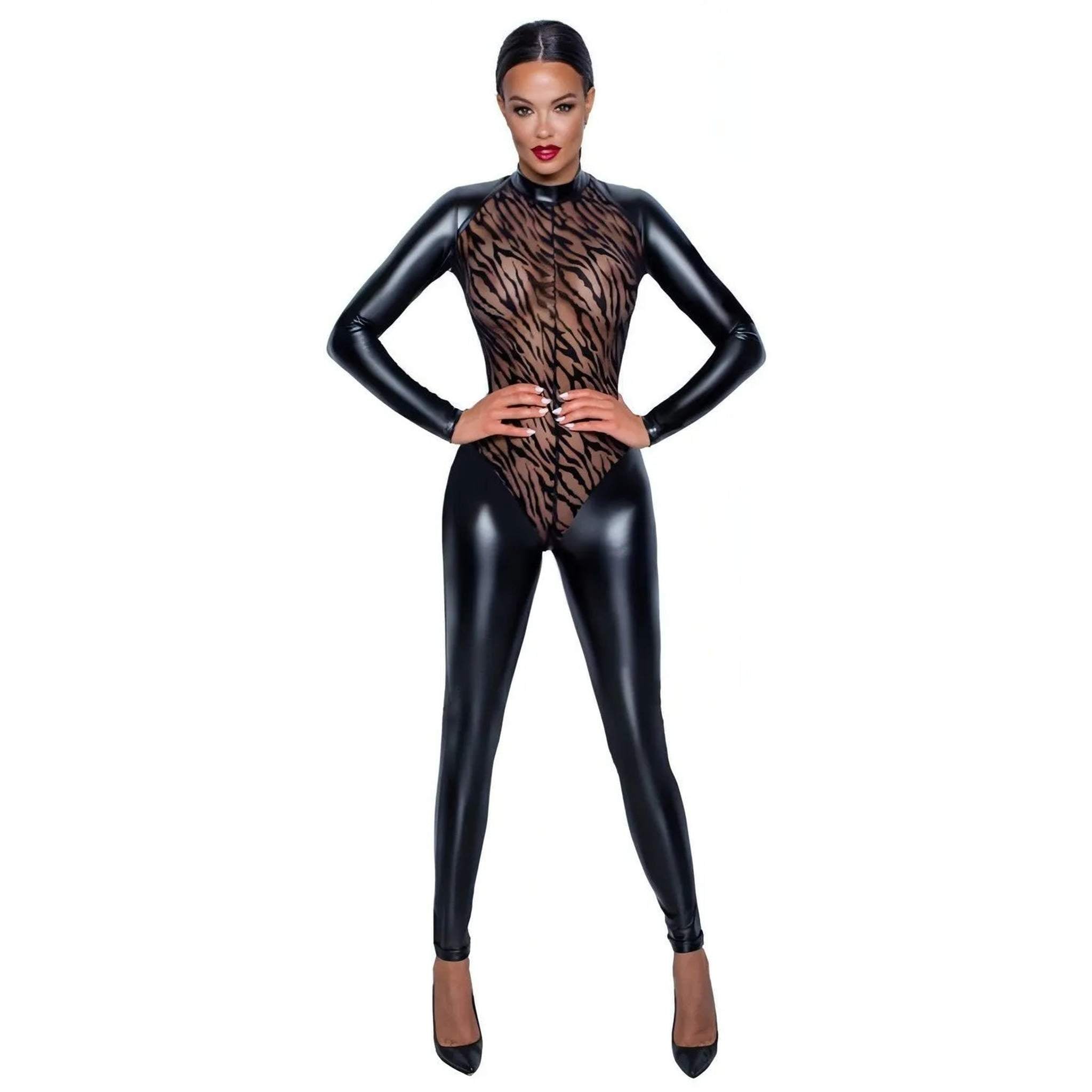 Jumpsuit aderente con inserto di velluto tigrato