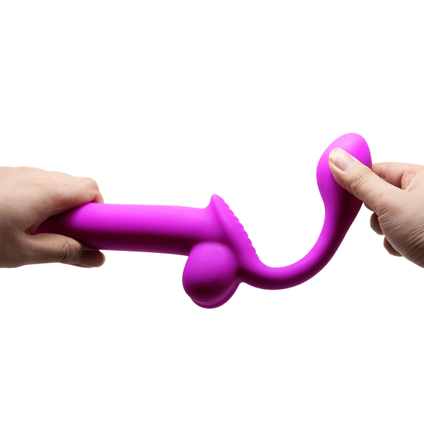 Mani che mostrano flessibilità dildo strapless viola acceso in silicone morbido Pretty Love