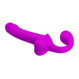 Vista frontale dildo strapless viola acceso Pretty Love con finitura opaca e incisioni ergonomiche