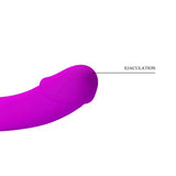 Dettaglio punta dildo Kelpie viola acceso con indicazione zona funzionale ejaculation