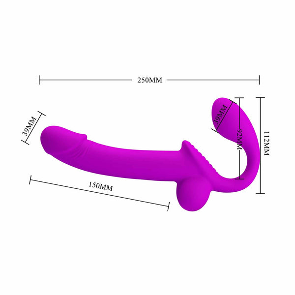Schema dimensioni dildo strap-on Kelpie viola acceso lunghezza totale 250 mm in silicone
