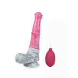 Dildo rosa silicone con anelli elastici trasparenti e pompetta rossa, base stivale