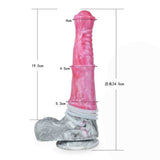 Dildo rosa silicone opaco con misure indicate, base stivale effetto marmo