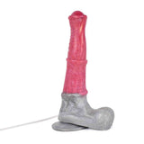 Dildo rosa silicone profilo laterale con base stivale effetto marmo e tubo flessibile