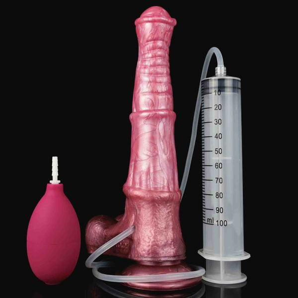 Dildo rosa in silicone lucido YOCY con pompa e siringa da 100ml