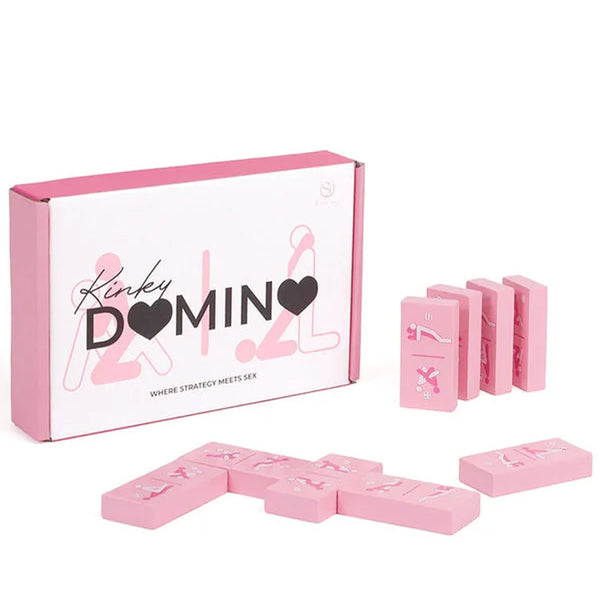 Scatola gioco erotico Kinky Domino rosa con tessere e slogan strategico