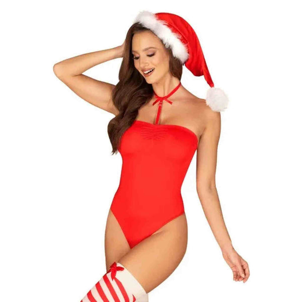 Body lingerie rosso senza spalline scollo cuore con fiocco al collo per Natale
