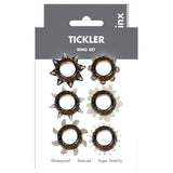 Kit 6 anelli fallici Tickler grigio fumo con texture stellate e sferiche