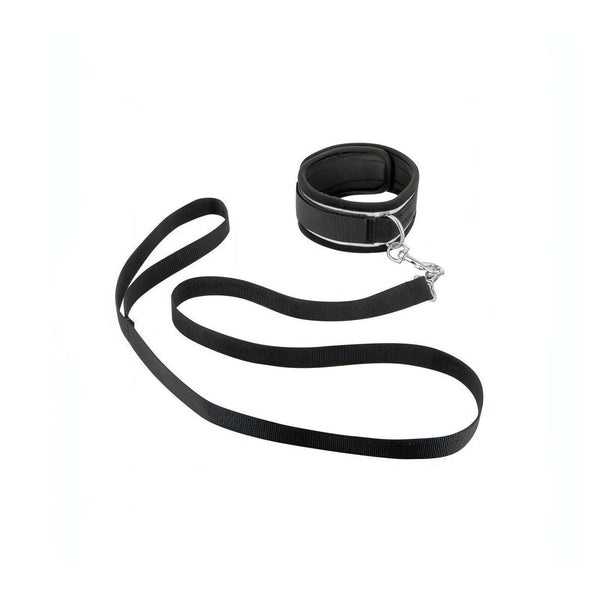 Collare BDSM imbottito Fetish Tentation con guinzaglio tessuto nero