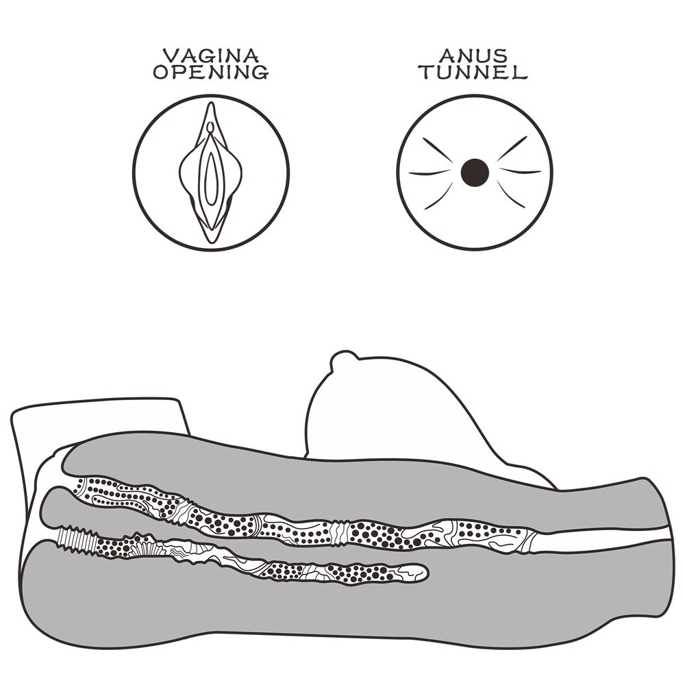 Masturbatore Torso con Seni, Ano e Vagina. Realizzato in finitura Cyberskin per garantire un maggior realismo - Nero