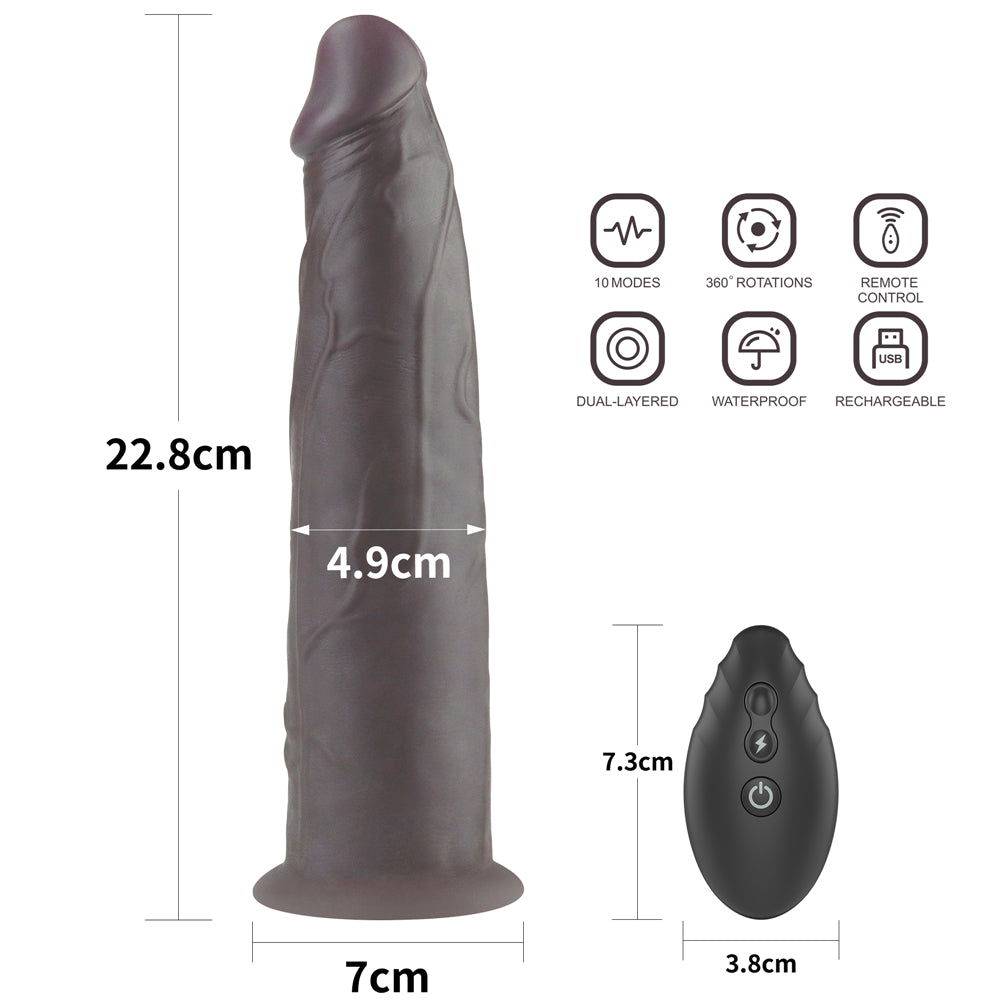 Fallo Ultra Realistico con 10 modalità di vibrazione e rotazione - Silicone, Comando Wireless - Nero, 9''