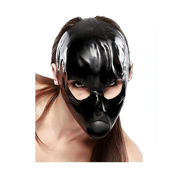 Maschera bondage in lattice nero con sfera per bocca
