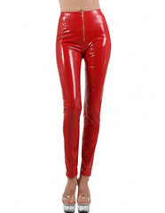 Leggings Rossi in Vinile con Zip Frontale Taglia S/M