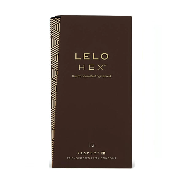 Confezione da 12 preservativi Lelo Hex Respect XL in lattice naturale colore marrone scuro