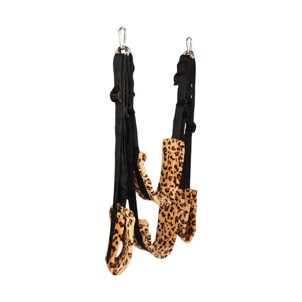 Altalena dell'amore sospesa verticale con cinghie leopardate e anelli fissaggio