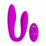 Vibratore di coppia C-shaped magenta con telecomando ovale logo Pretty Love design ergonomico