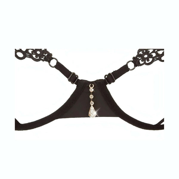 Completino intimo nero Cottelli con fascia centrale decorata da pendente dorato e apertura inguinale