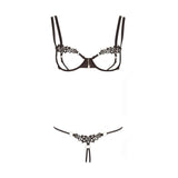 Completino intimo nero Cottelli con reggiseno a coppe scoperte, pizzo decorativo e pendente centrale