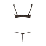 Completino intimo nero Cottelli con reggiseno a costine e mutandina thong fiocco centrale