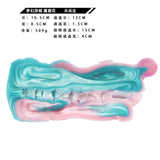 Interno canale singolo toy silicone liquido rosa e turchese, vista sezione trasversale