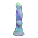 Dildo silicone Lotus Wolf testa curva verso l'alto colore sfumato viola blu verde azzurro