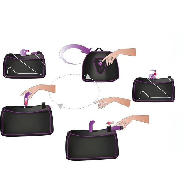 Istruzioni illustrate fasi d'uso Love Machine rotante con inserimento vibratore e regolazione velocità