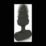 Plug anale vibrante nero in silicone morbido con tre anelli e impugnatura di sicurezza