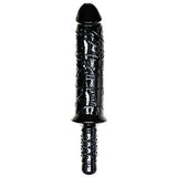 Doppio dildo Falcon nero in PVC lucido con superficie a righe spiralate e impugnatura antiscivolo
