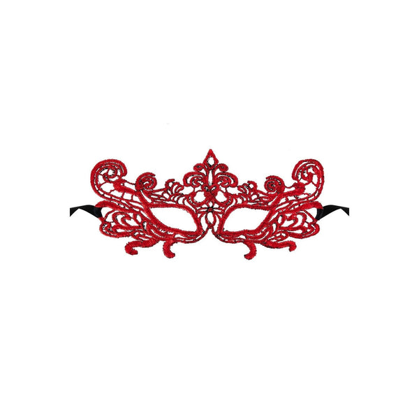 Maschera veneziana rossa in pizzo con ricami floreali per feste