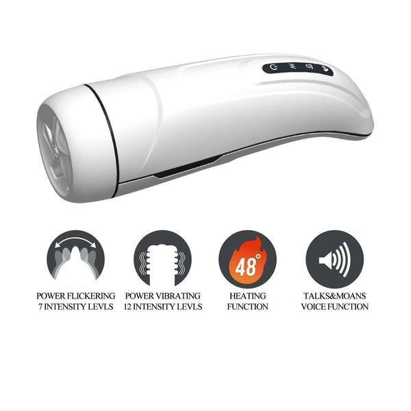 Masturbatore elettrico bianco Pretty Love con pulsanti per vibrazione, riscaldamento e funzioni vocali