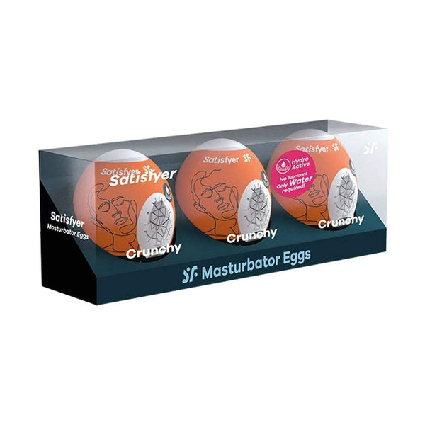 Confezione da 3 uova masturbatorie Satisfyer Crunchy trasparenti con adesivo Hydro Active