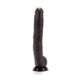 Dildo nero realistico X-Men da 13 pollici con dettagli anatomici e vene su sfondo bianco