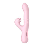 Vibratore rosa a forma di coniglio profilo curvo con appendice laterale