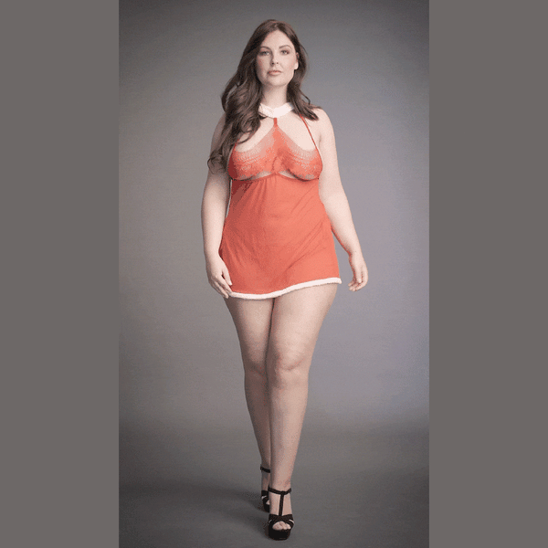 Babydoll lingerie rosso vivo modello camminata con inserti in pizzo e collo bianco